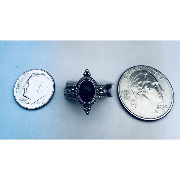 Vintage 925 Sterling Silver Ring Size 5 Black Onyx Cabochon Rope Estate - Picture 8 of 11